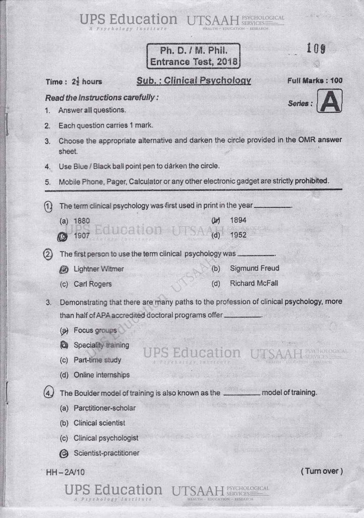 RINPAS M.Phil Clinical Psychology Previous year Paper ePsychology