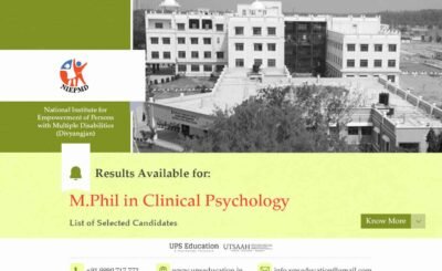 NIEPMD, Chennai Entrance Result for M. Phil in Clinical Psychology—UPS Education