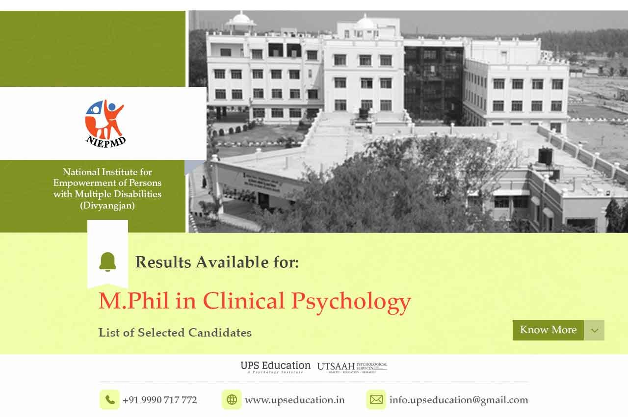NIEPMD, Chennai Entrance Result for M. Phil in Clinical Psychology—UPS Education